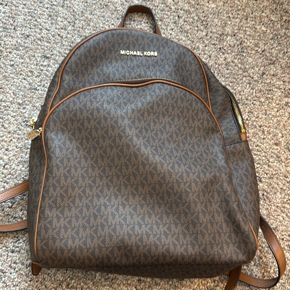 Michael Kors Brown Logo Print Backpack